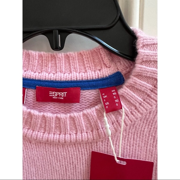 Esprit Knit Sweater Pullover Pink Silver Logo Crew Neck Long Sleeve XS $239 - Picture 3 of 7